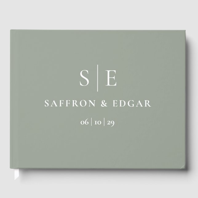 Libro De Visitas Sage Green Elegant Monograma Boda (Anverso)