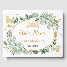 Libro De Visitas Sage Green Floral Butterflies Gold Quinceanera