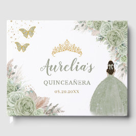 Libro De Visitas Sage Green Floral Rosas Pampas Grass Quinceañera