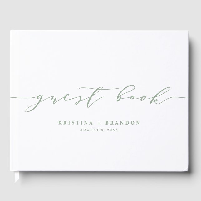 Libro De Visitas Sage Green Modern Script Photo Boda (Anverso)