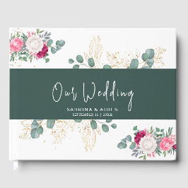Libro De Visitas Sage Green simple | Boda floral rosa brillante