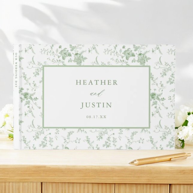 Libro De Visitas Sage Green Toile Floral Classic Boda (Subido por el creador)