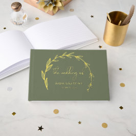 Libro De Visitas Sage Green y Boda de Relieve metalizado