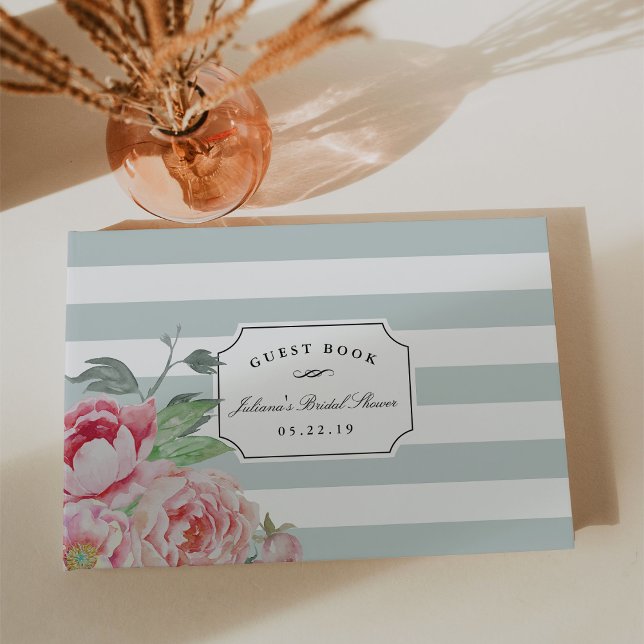 Libro De Visitas Sage Stripe & Antiguo Rubor Peony Shower (Subido por el creador)
