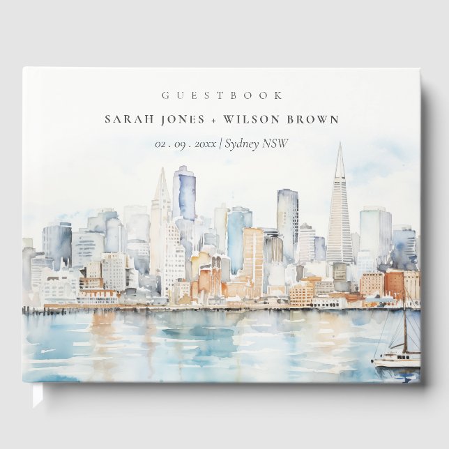 Libro De Visitas San Francisco Watercolor Landscape Wedding (Anverso)