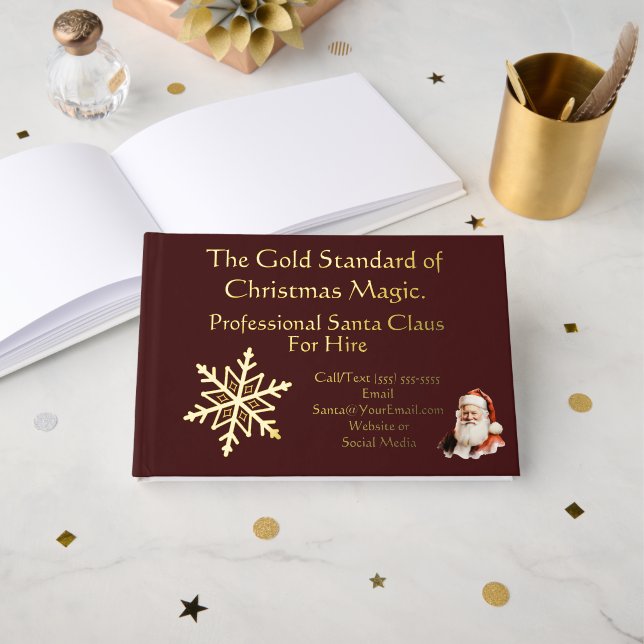 Libro De Visitas Santa Claus Business Card Gold (Anverso Abierto)