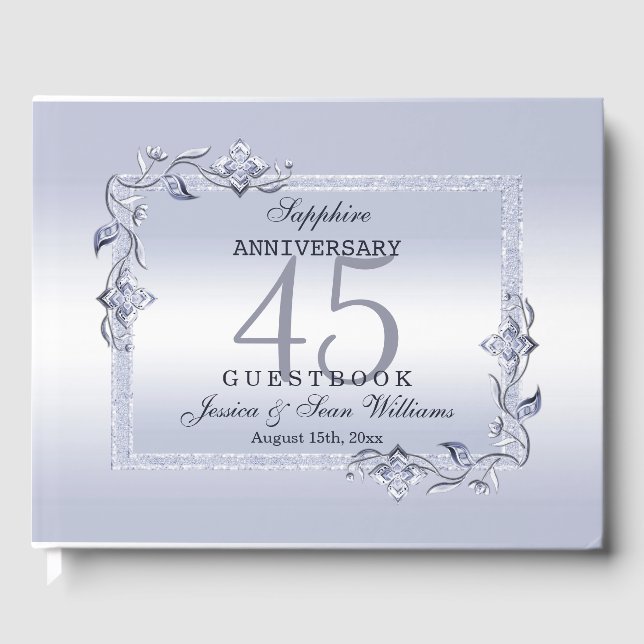 Libro De Visitas Sapphire Gem y Purpurina 45° Aniversario del Boda (Anverso)