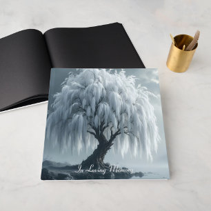 Libro De Visitas Sauce llorón junto a un estanque, blanco y negro,