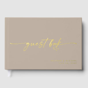 Libro De Visitas Script de Caligrafía para Foto de Boda en Taupe Mo