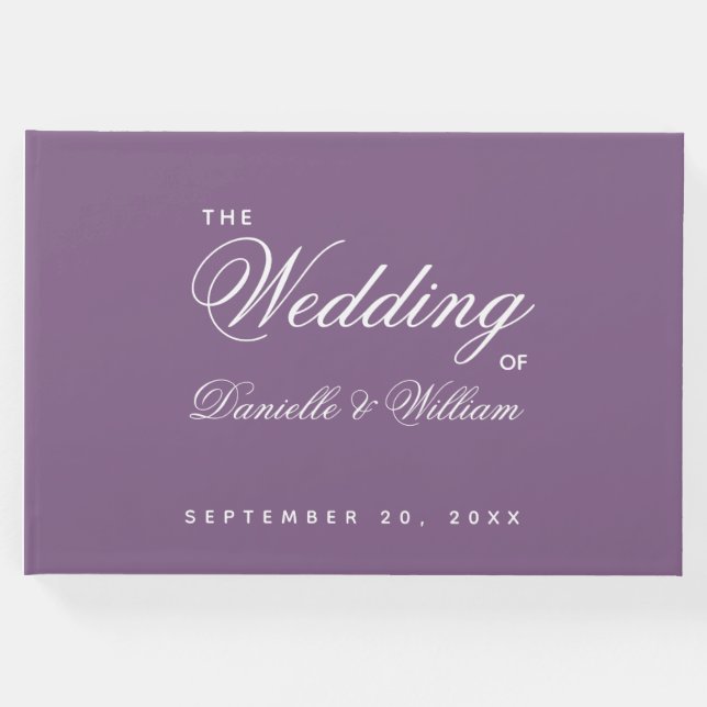 Libro De Visitas Script de caligrafía simple boda Dusty Purple (Anverso)