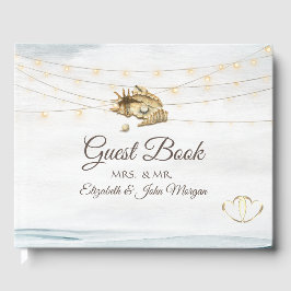 Libro De Visitas Script Seashells,Sea,String Lights