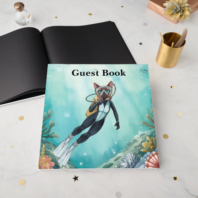 Libro De Visitas Scuba Cat Diving Under the Sea  (Anverso Abierto)