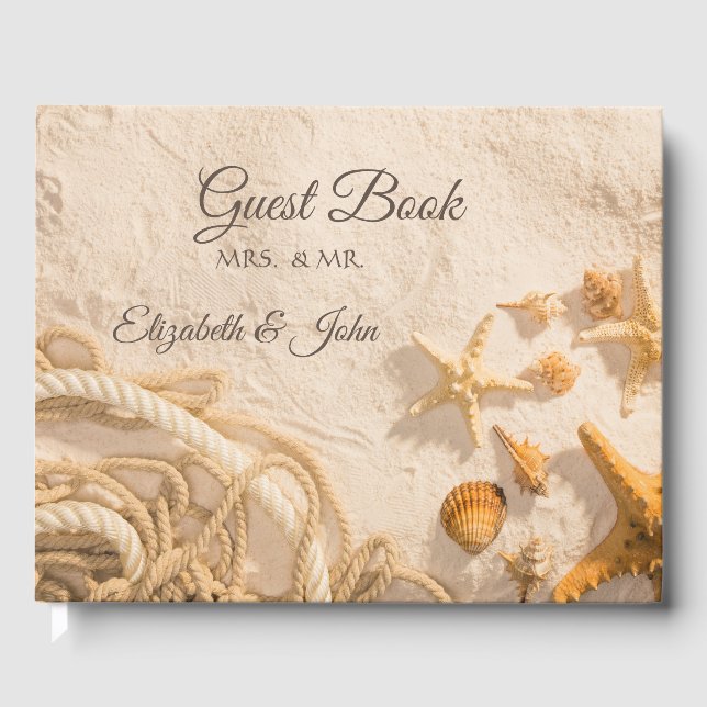 Libro De Visitas Seashells Rope Sand Boda (Anverso)