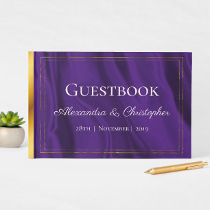Libro De Visitas Seda morada y Boda de oro