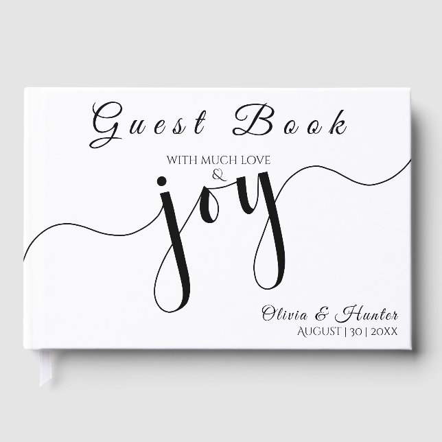 Libro De Visitas Sencilla Boda en Blanco y Negro con Letra Script (Anverso)