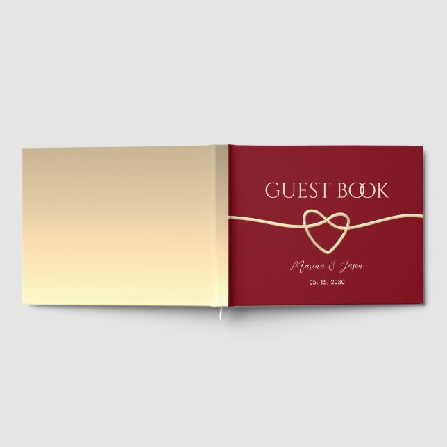 Libro De Visitas Sencilla boda Red y Gold Elegante (Lleno)