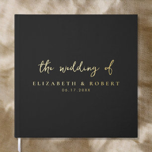 Libro De Visitas Sencillo Boda de Relieve metalizado dorado negro c