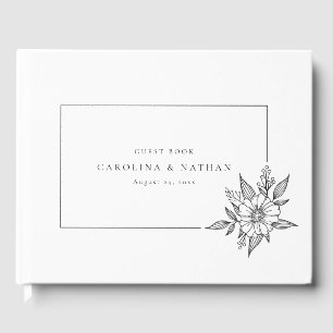 Libro De Visitas Sencillo Boda floral blanco y negro