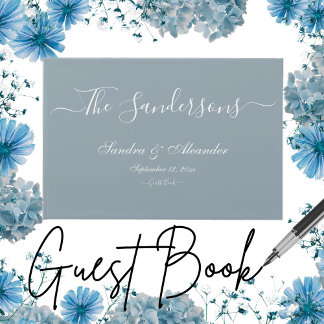 Libro De Visitas Sencillo Elegante Moderno Mínimo Dusty Blue Wed