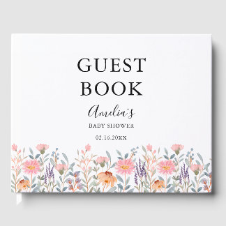 Libro De Visitas Sencillo Jardín Floral Aquarela Baby Shower