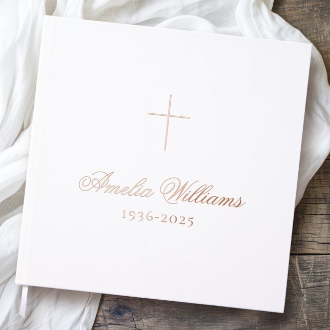 Libro De Visitas Sencillo recuerdo de amor cruzado en blanco (Simple cross loving memory funeral memorial white guest book)