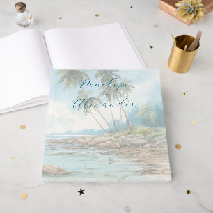 Libro De Visitas Serena Escena de Playa con Acuarela Azul