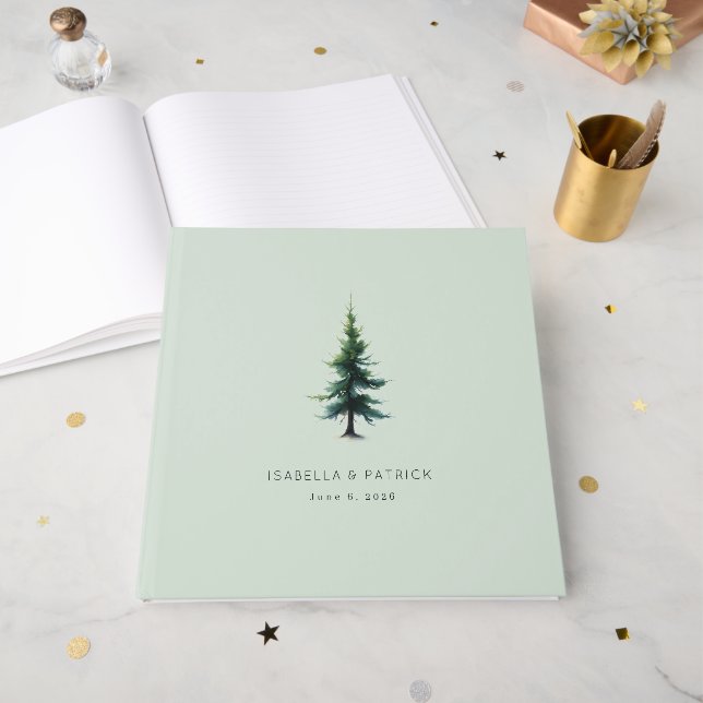 Libro De Visitas Serene Mint Evergreen Tree (Anverso Abierto)