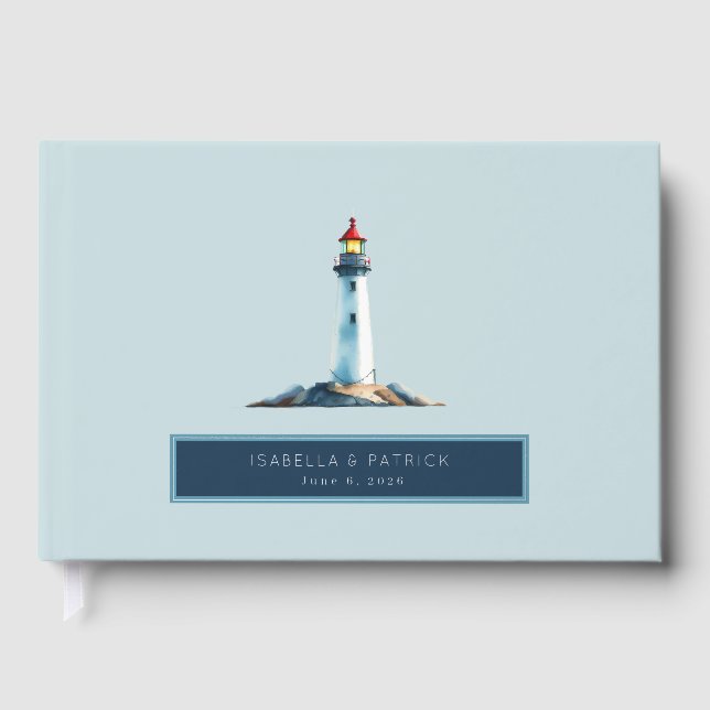 Libro De Visitas Serene Pastel Blue Lighthouse Illustration (Anverso)