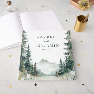 Libro De Visitas Sereno paisaje montañoso de acuarela en verde