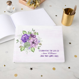 Libro De Visitas Servicio conmemorativo de ramo de acuarela púrpura