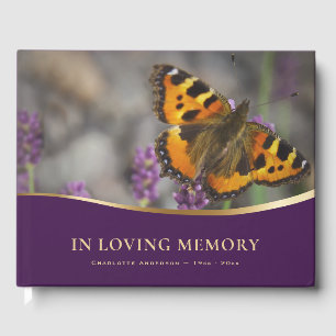 Libro De Visitas Servicio Funerario Memorial Mariposa Púrpura Dorad