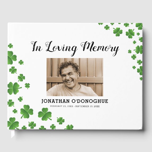 Libro De Visitas Shamrock Clover | Foto de Funeral Irlandés (Anverso)