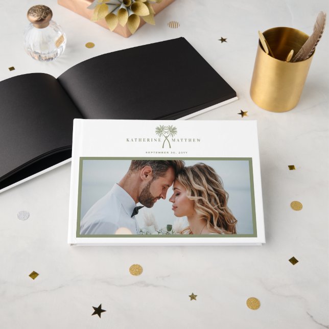 Libro De Visitas Signo de bienvenida Boda tropical de palmeras nubl (Anverso Abierto)