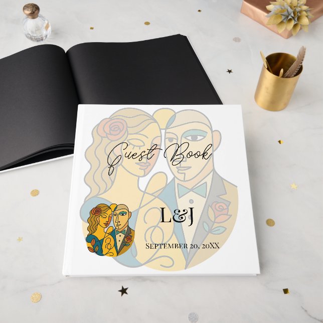 Libro De Visitas Silhouette artística Destino Boda de Arte Moderno (Anverso Abierto)