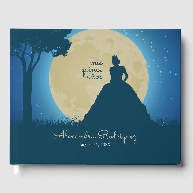 Libro De Visitas Silhouette coronada con Moon Quinceanera (Anverso)