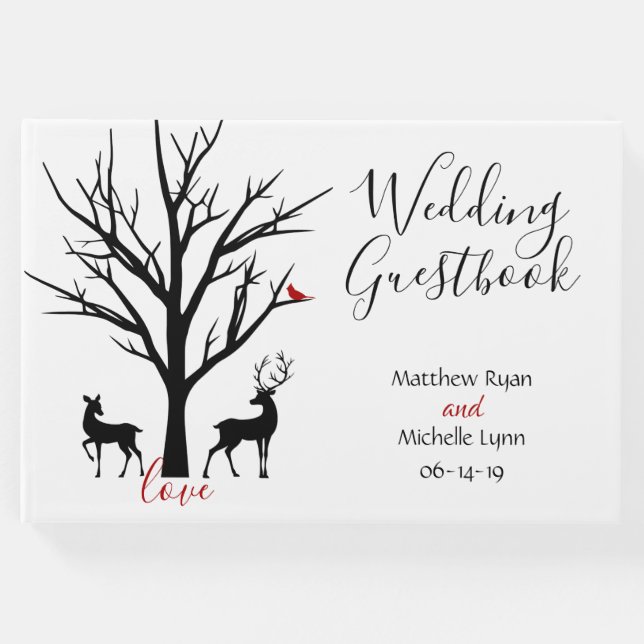 Libro De Visitas Silhouette Deer Couple Winter Love Boda (Anverso)