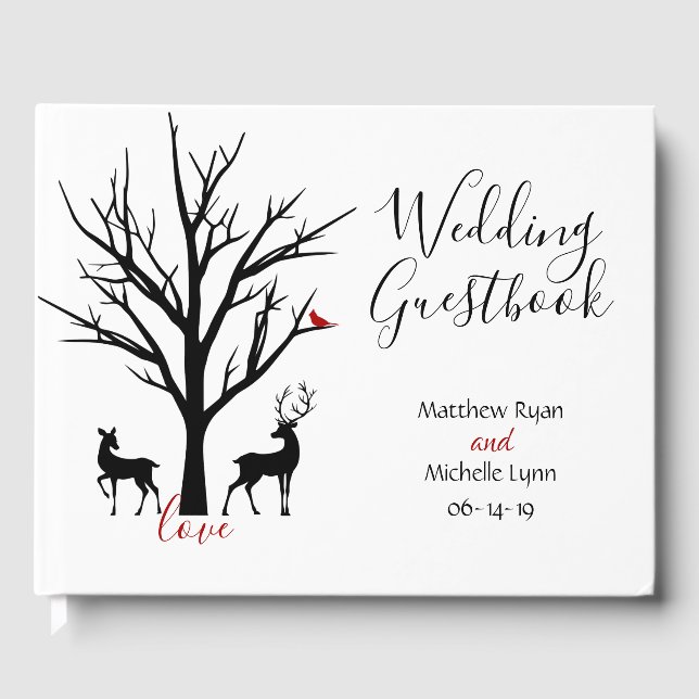Libro De Visitas Silhouette Deer Couple Winter Love Boda (Anverso)