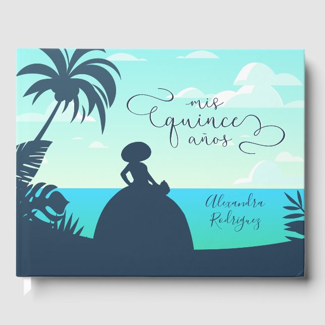 Libro De Visitas Silhouette Tropical Charro Quinceanera (Anverso)