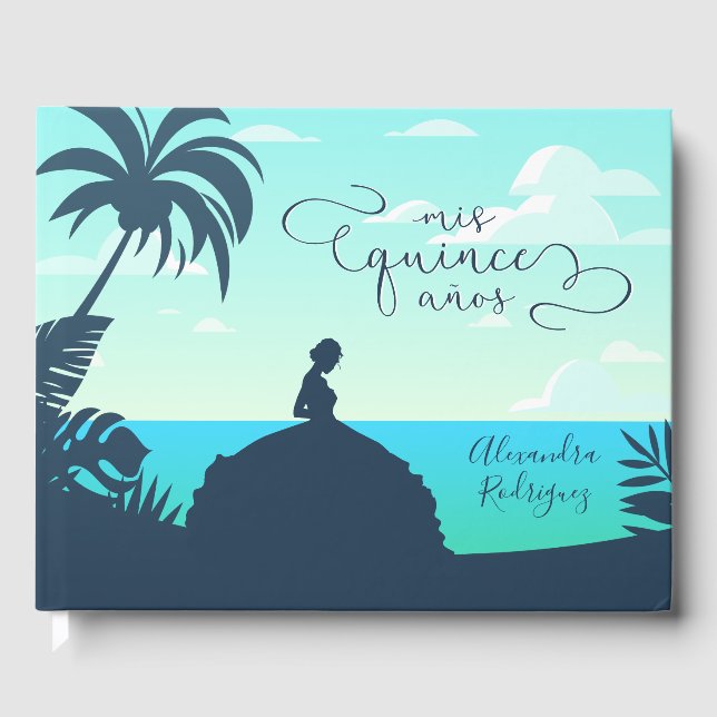 Libro De Visitas Silhouette Tropical Quinceanera (Anverso)