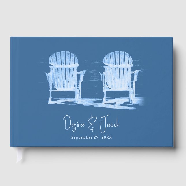 Libro De Visitas Sillas de Playa Adirondack Azul Azure Blanco Boda (Anverso)