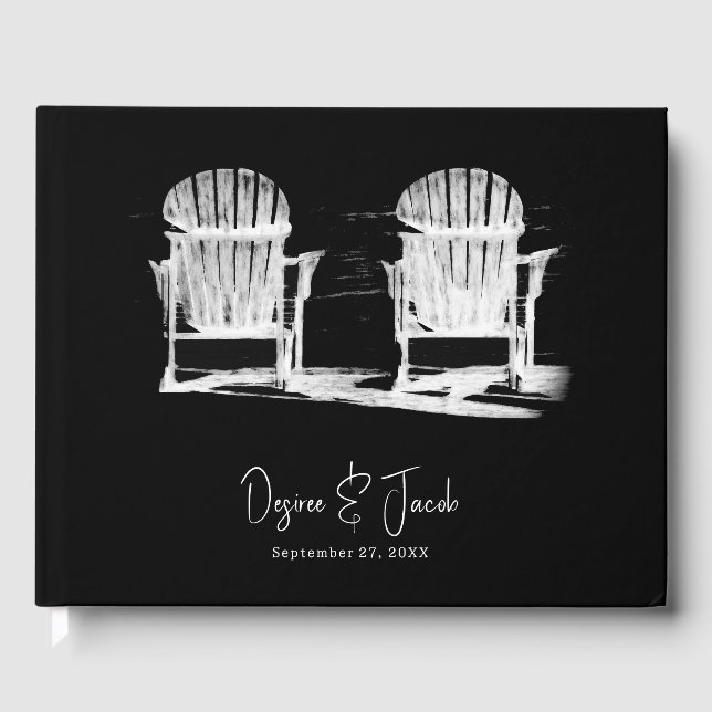 Libro De Visitas Sillas De Playa Boda Blanco Y Negro (Anverso)