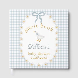 Libro De Visitas Silly Goose Blue Gingham Cottagecore Baby Shower