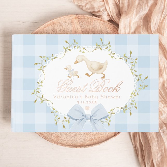 Libro De Visitas Silly Goose Blue Gingham Whimsical Baby Shower (Subido por el creador)