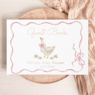 Libro De Visitas Silly Goose Pink Bow Whimsical Baby Shower