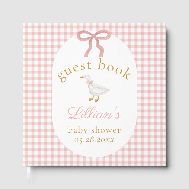 Libro De Visitas Silly Goose Pink Gingham Girl Baby Shower (Anverso)
