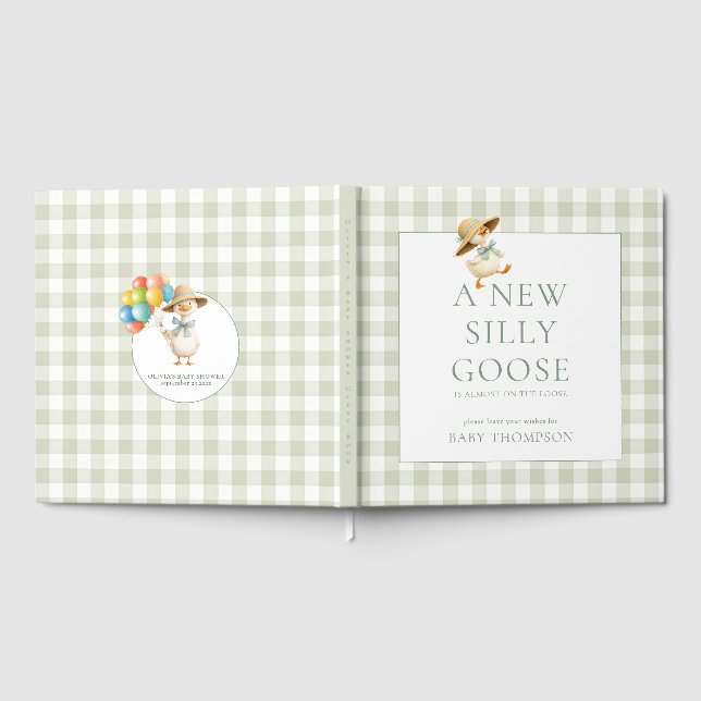 Libro De Visitas Silly Goose Sage Gingham Baby Shower (Lleno)