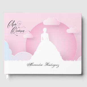 Libro De Visitas Silueta rosa y blanca con quinceanera lunar