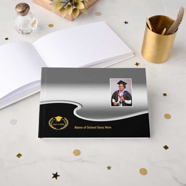 Libro De Visitas Silver and Black design Photo Gold Text (Anverso Abierto)