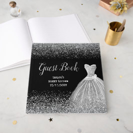 Libro De Visitas Silver Dress Faux Glitter Sweet 16 