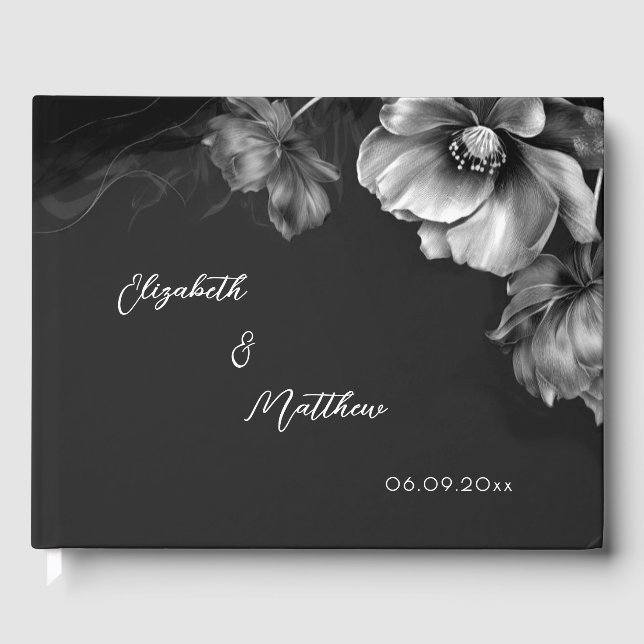 Libro De Visitas Silver Flower Black | Boda (Anverso)